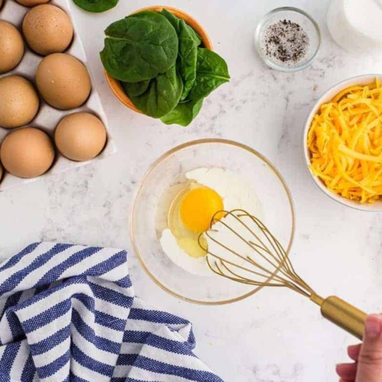 Whisking the ingredients for the filling in a small mixing bowl.