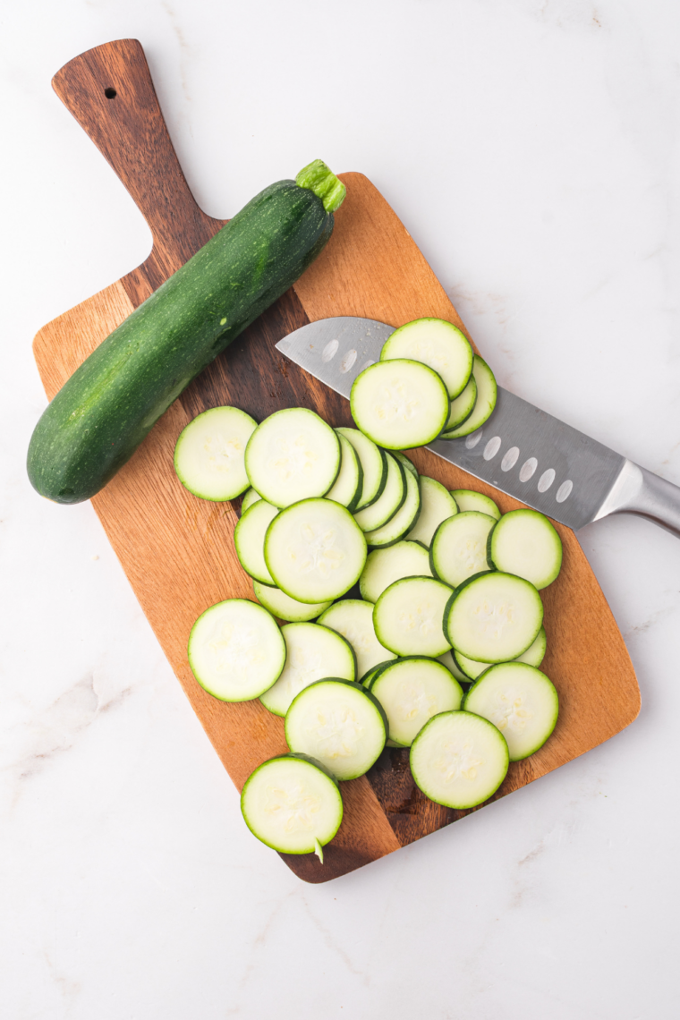 Zucchini sliced into even ¼-inch round pieces for air frying