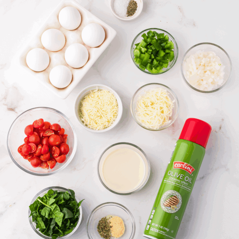 Ingredients needed for First Watch’s Frittata Rustica Recipe on kitchen table.