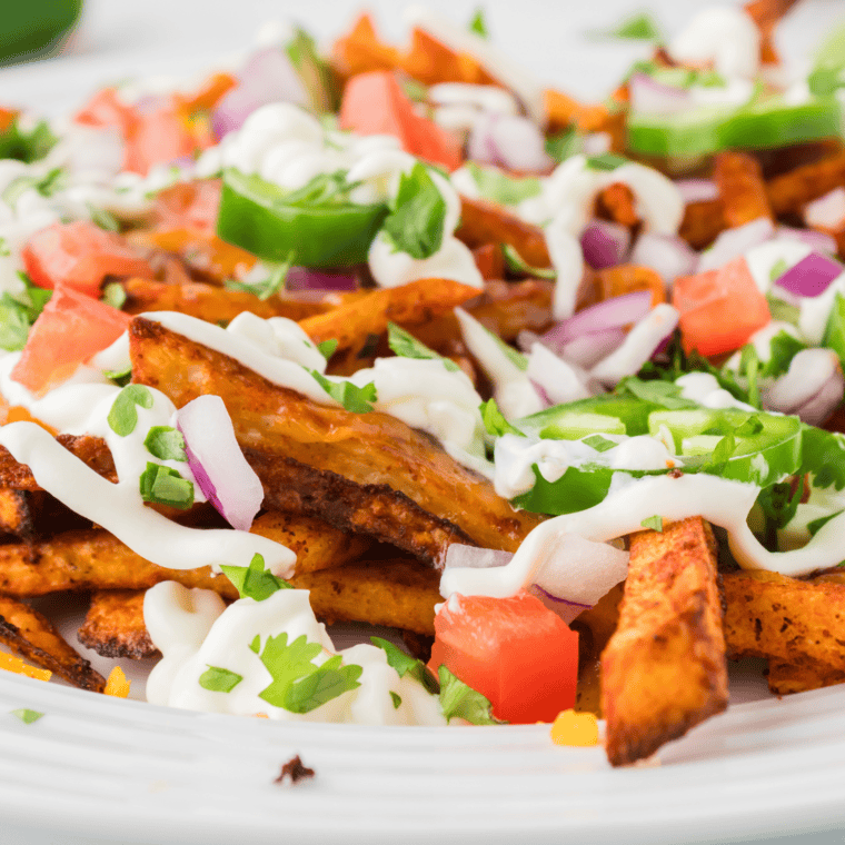 air fryer loaded bacon and cheese fries 