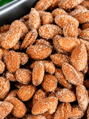 A few alternates depending on your dish/styling: Close-up of candied almonds with a crunchy cinnamon sugar coating in a small bowl
