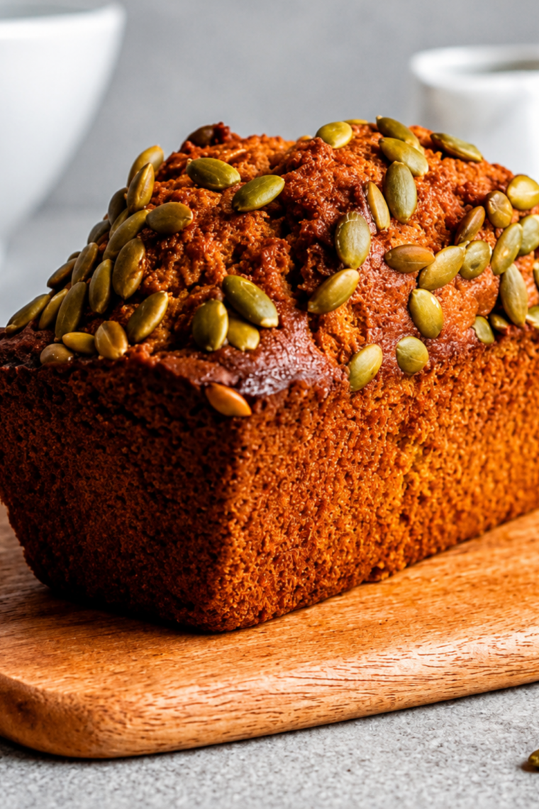 Freshly baked copycat Starbucks pumpkin loaf resting on a cooling rack