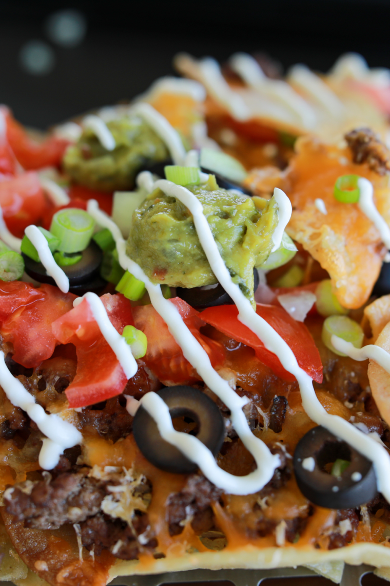 homemade air fryer nachos bellgrande layered with beef beans cheese toppings