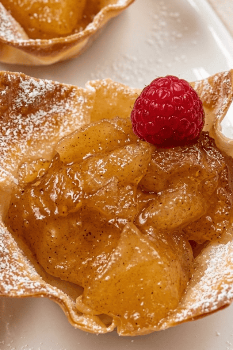 Golden, crispy air fryer mini apple pies made in wonton wrappers, served on a white plate
