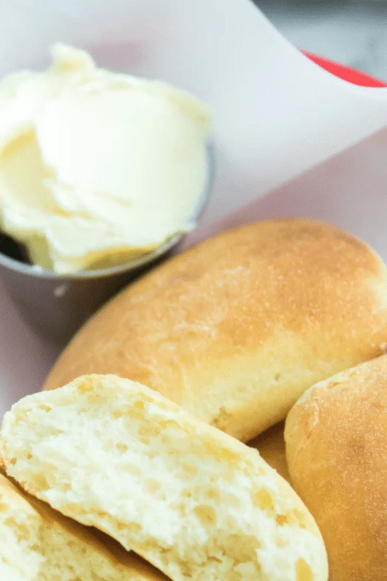 Sister Schubert's rolls in a foil pan, golden brown after air frying.