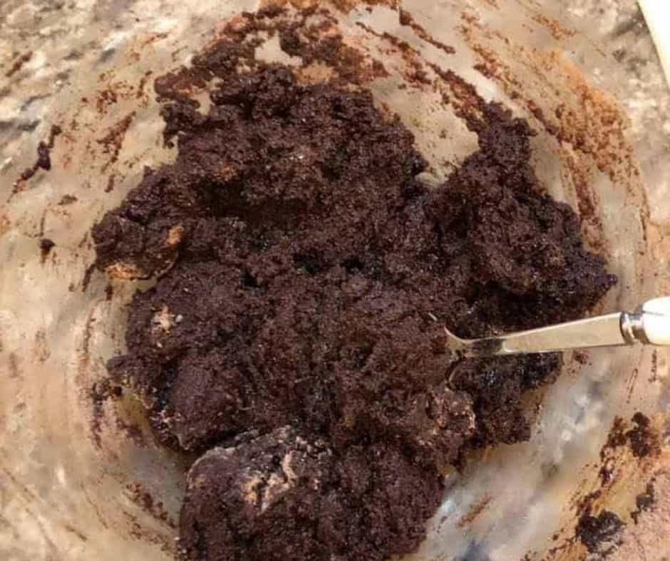 Mixing ingredients for Air Fryer Brownie Chocolate Pudding in a bowl
