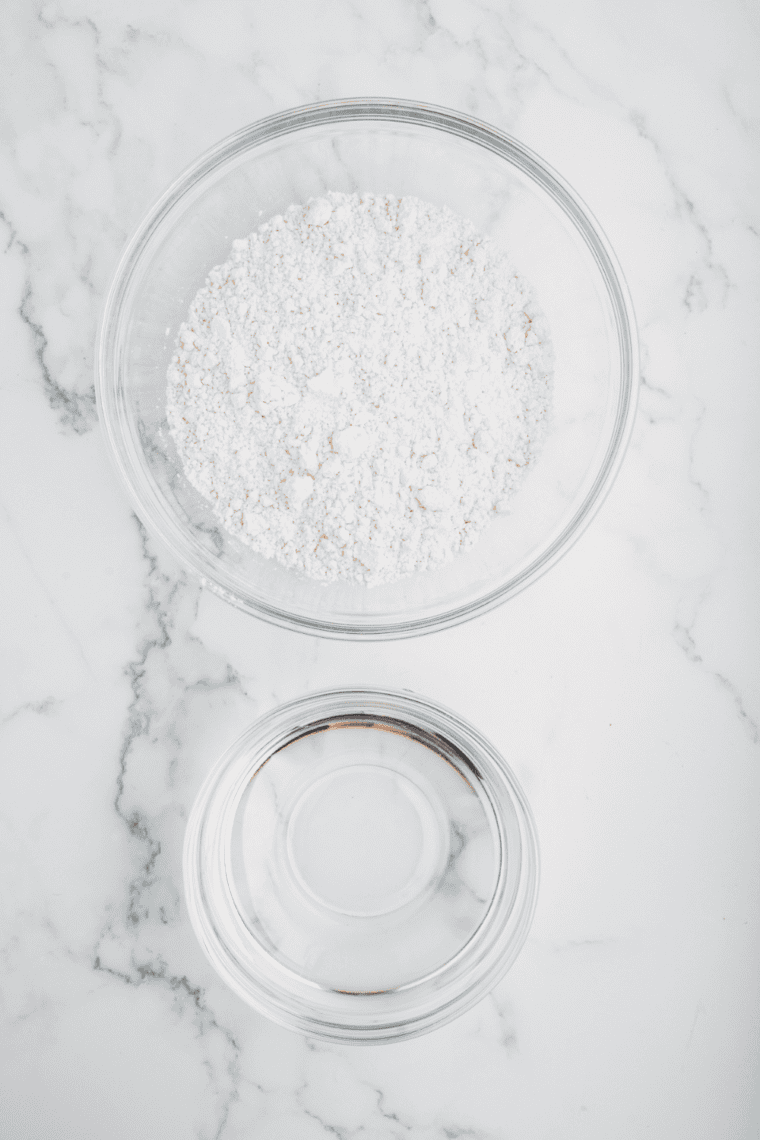 Ingredients needed for Air Fryer Pancake Bites on kitchen table.