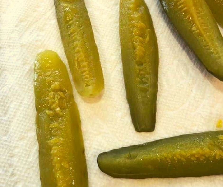 Pickles Drying on Paper Towel-Close Up