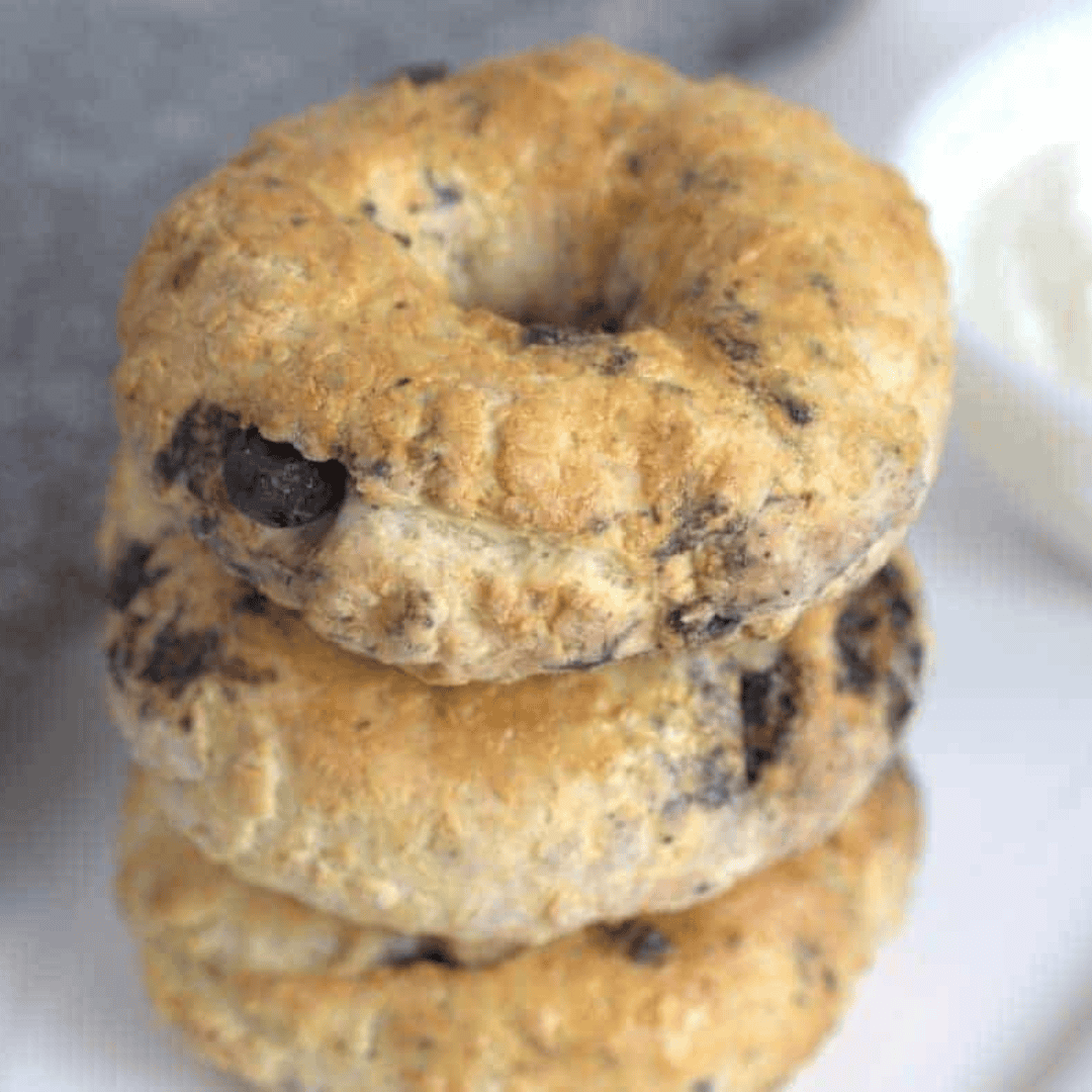 Air fryer blueberry bagels with a light, fluffy interior and crispy outer layer