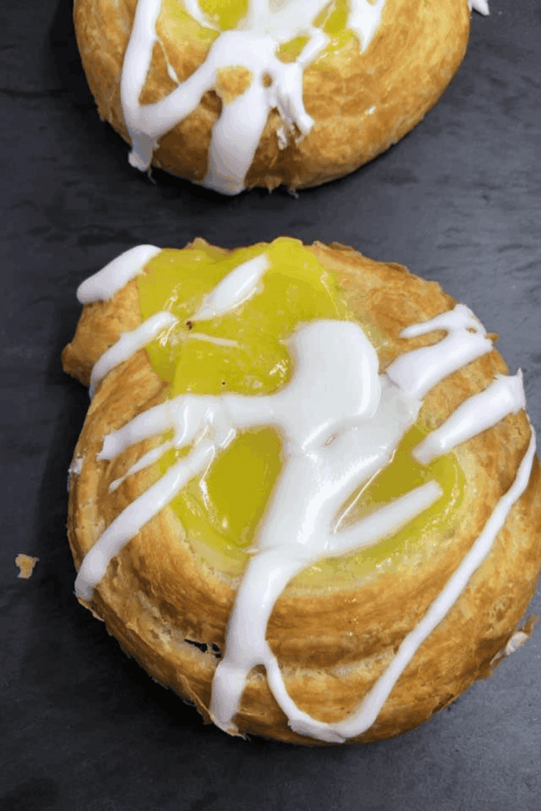 Golden, flaky Air Fryer Crescent Lemon Danish with lemon filling and glaze