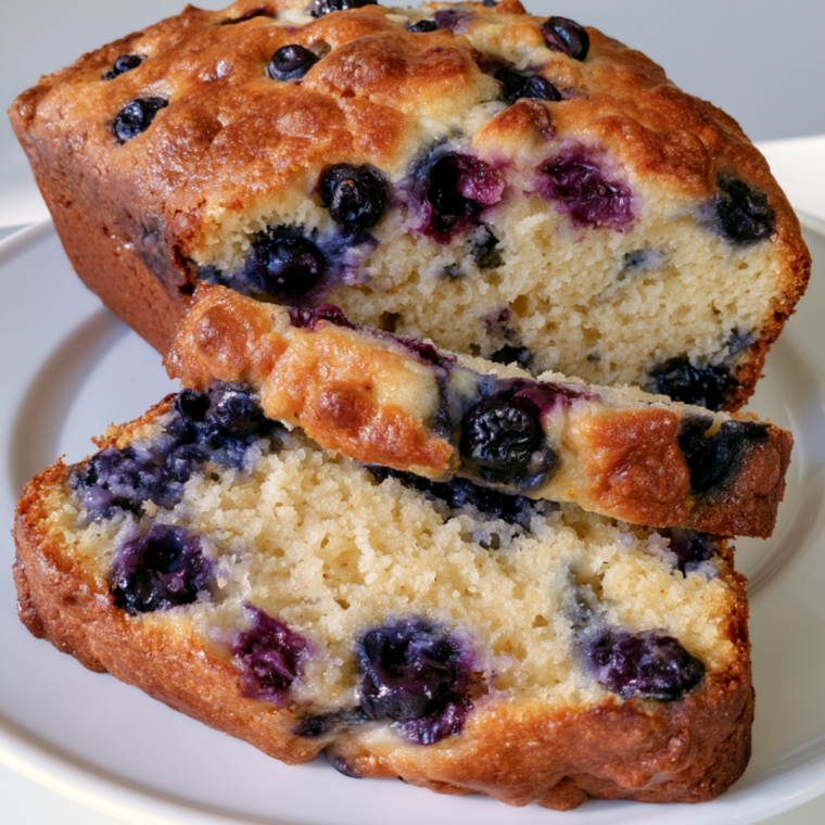 Three golden air fryer blueberry bread mini loaves on a cooling rack