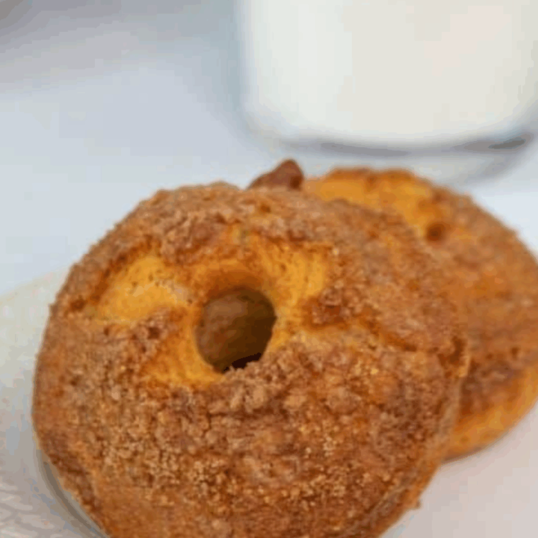 Air fryer cinnamon crumb donuts, fluffy and golden with sweet crumb topping.