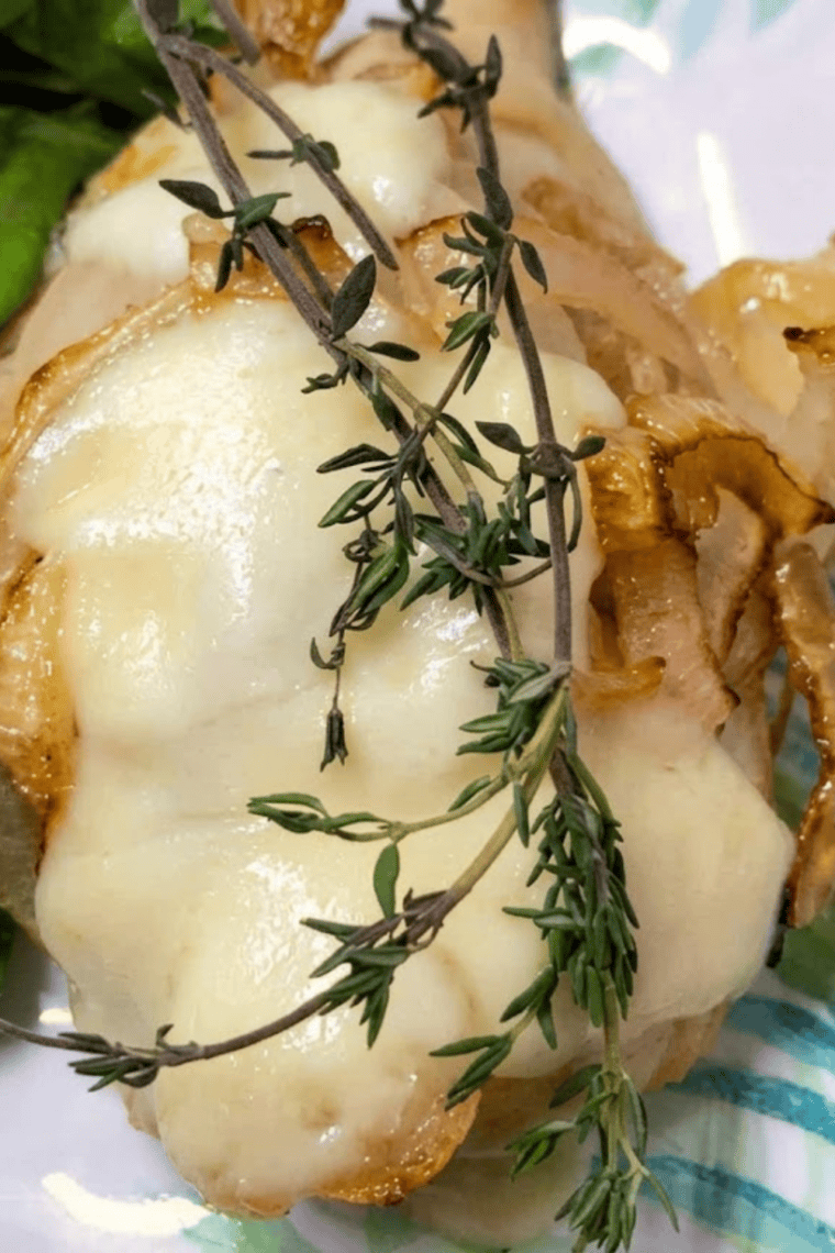 Air Fryer French Onion Chicken Breast with Fontina Cheese — easy 30-minute gluten-free dinner recipe.