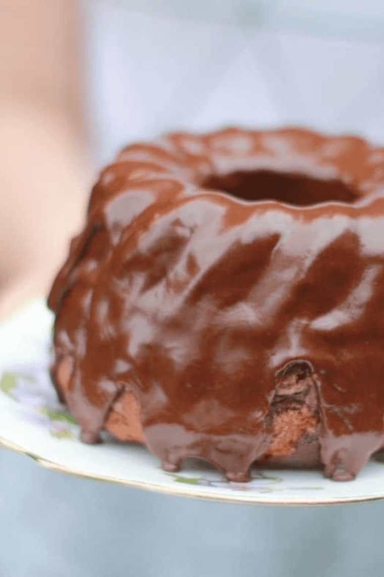 Air fryer mini chocolate bundt cakes with rich chocolate glaze served as individual moist dessert portions