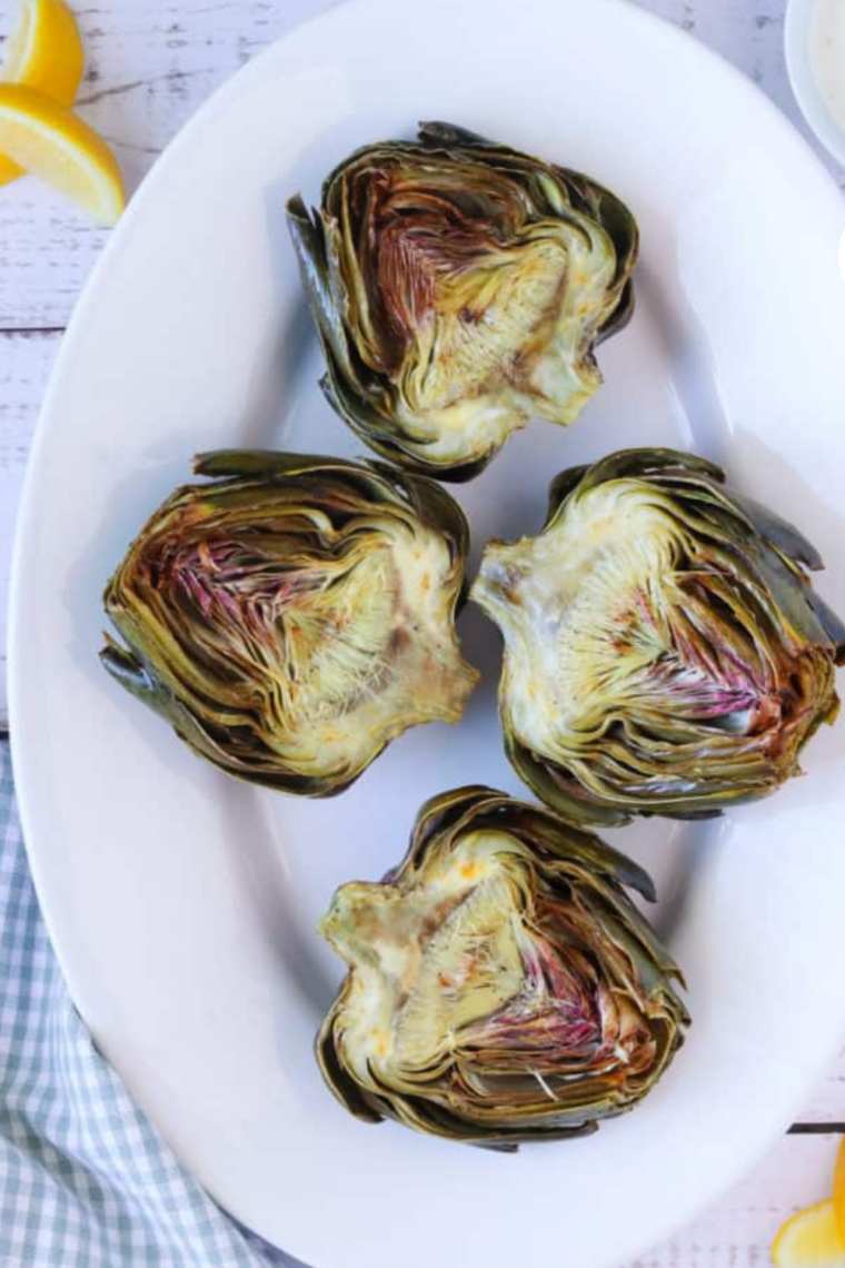 Crispy halved artichokes with garlic aioli.