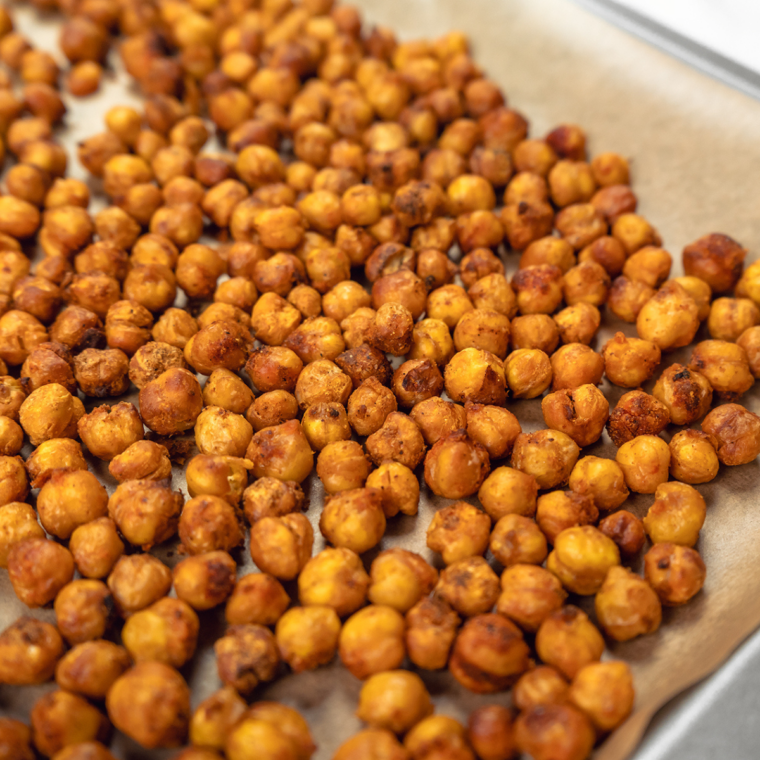 Crispy air fryer taco chickpeas in a bowl, tossed with sea salt and served warm