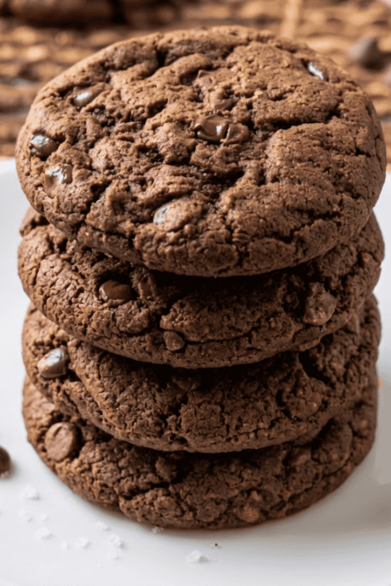 Fudgy air fryer brownie cookies with soft centers and slightly crisp edges on a plate.