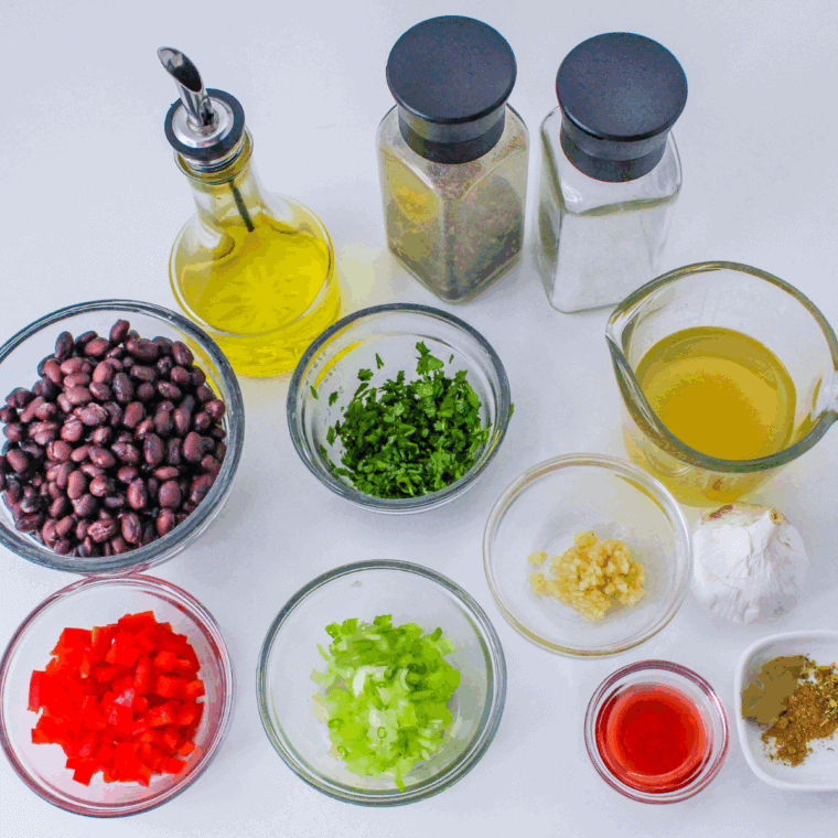 Ingredients needed for Air Fryer Black Bean and Corn Quesadilla on kitchen table.
