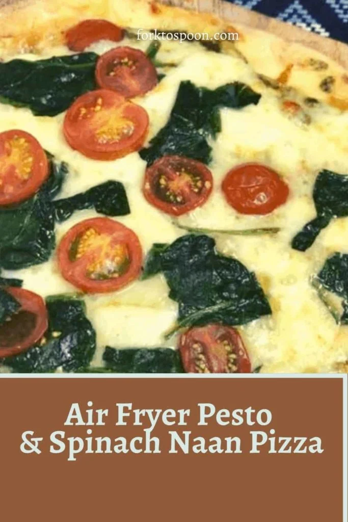 Air Fryer Pesto & Spinach Naan Pizza is a great and easy pizza that you can whip up in the air fryer in minutes!