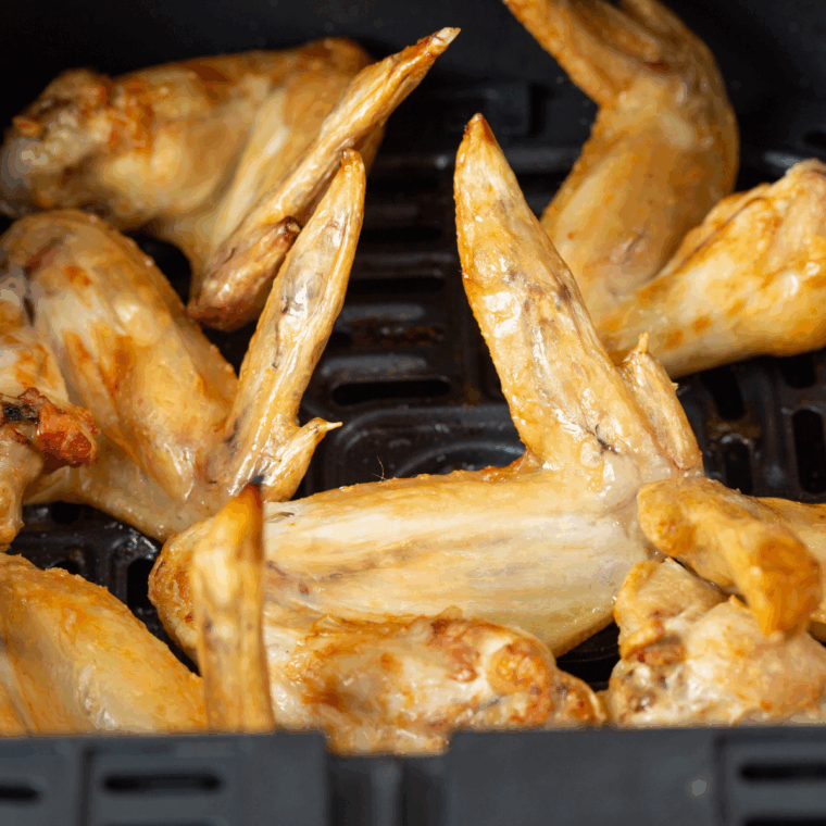 Cooked Domino’s Hot Buffalo Chicken Wings (Copycat) in the air fryer basket.