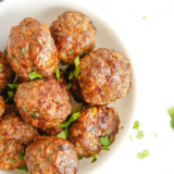 The best air fryer BBQ meatballs — juicy inside, caramelized outside, double-glazed in sticky BBQ sauce. Homemade in 20 minutes or use frozen. Perfect for dinner, game day & parties!