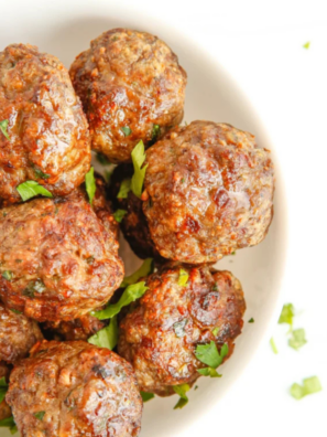 The best air fryer BBQ meatballs — juicy inside, caramelized outside, double-glazed in sticky BBQ sauce. Homemade in 20 minutes or use frozen. Perfect for dinner, game day & parties!