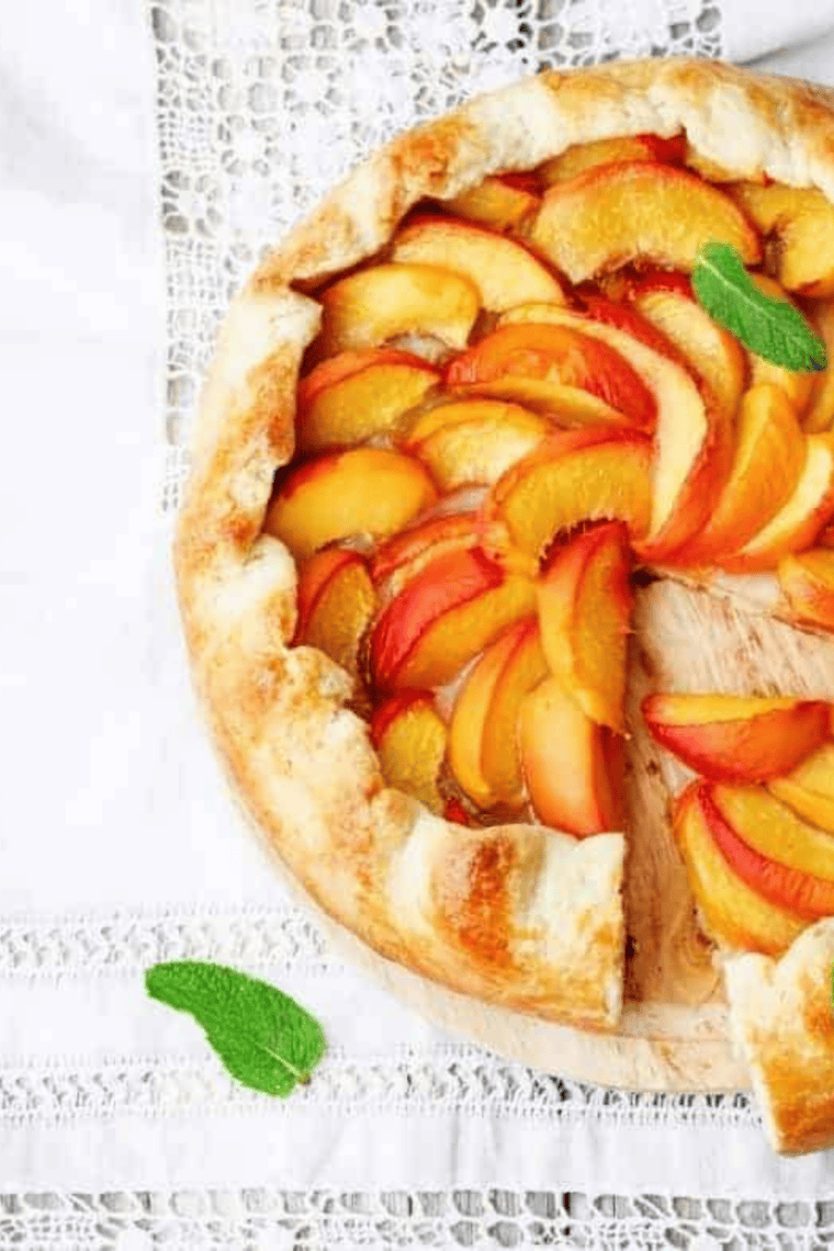 Golden peach crostata with bubbling cinnamon-spiced peach filling in air fryer