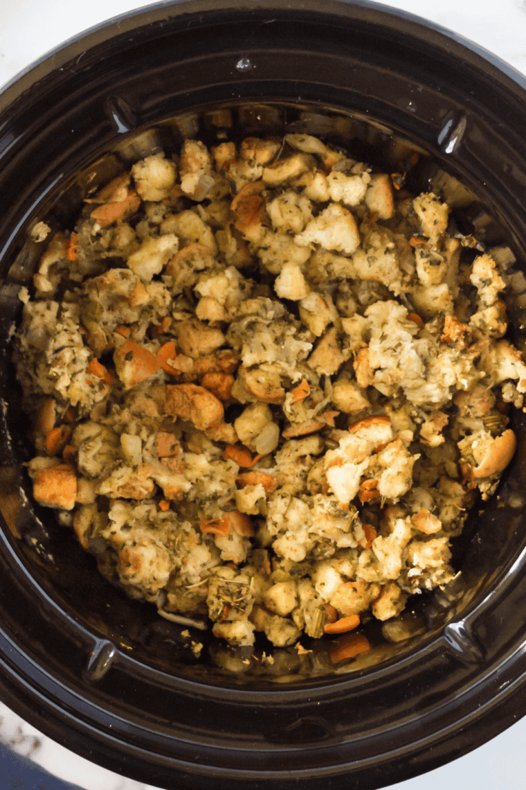 How to Make Stovetop Stuffing in the Crockpot - easy 4-ingredient slow cooker stuffing recipe