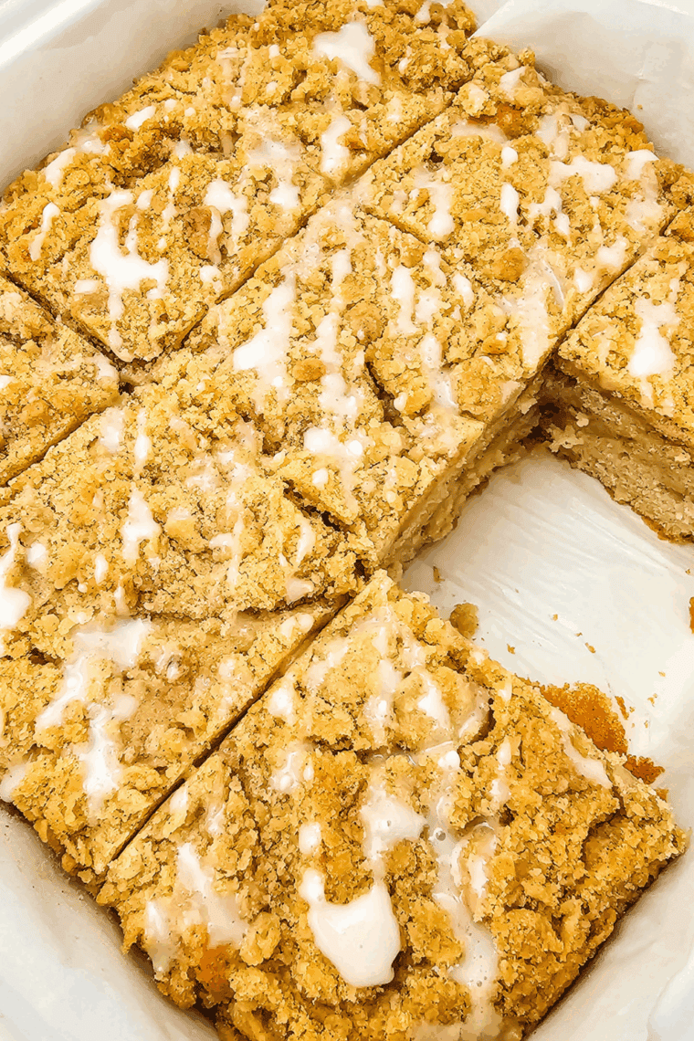 Slice of Air Fryer Apple Coffee Cake with cinnamon-spiced apples and golden crust