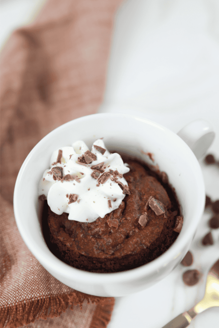 Air Fryer Chocolate Mug Cake served in a ramekin, with a warm, fudgy texture.