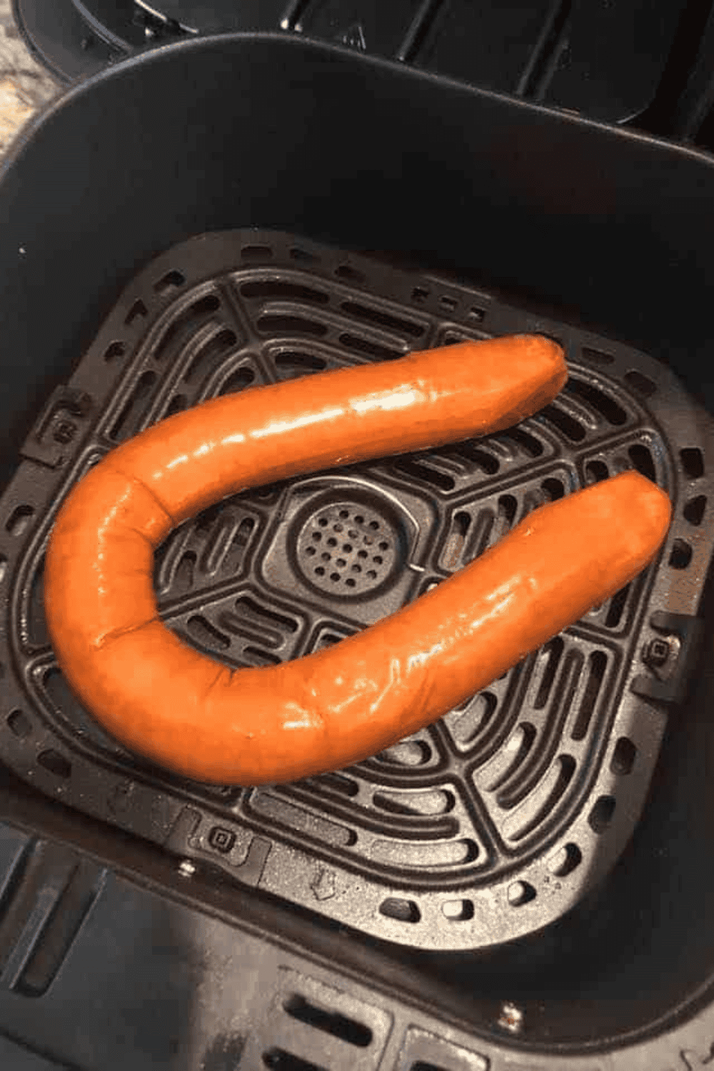 Air fryer set to 350 degrees Fahrenheit with timer set for 5–7 minutes.