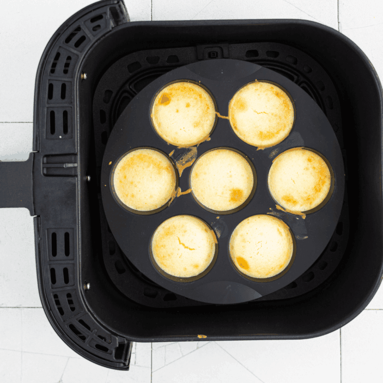 Air fryer mini cheesecakes cooling before refrigeration.