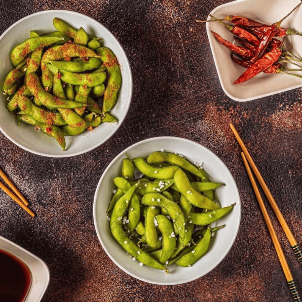 Bowl of Copycat Benihana Edamame sprinkled with sea salt, served warm and ready to enjoy.