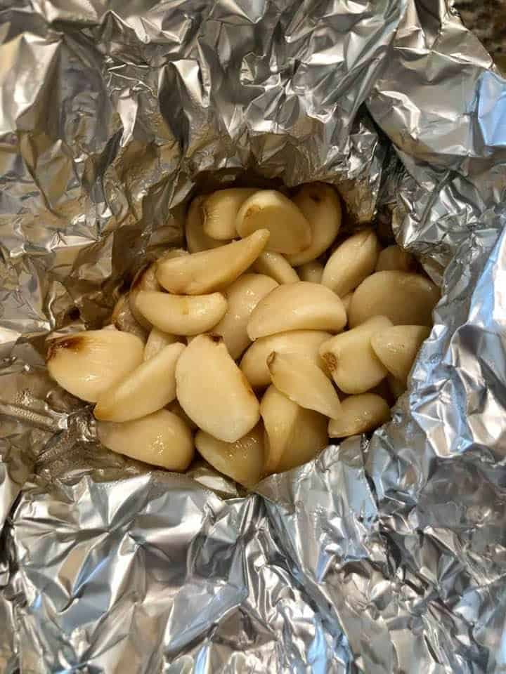 process shot: roasting garlic in air fryer in foil