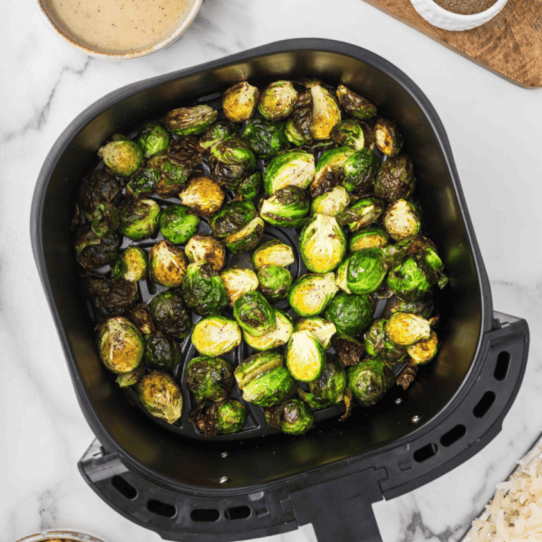Caramelized Brussels sprouts with crispy bacon and balsamic glaze, inspired by Seasons 52.