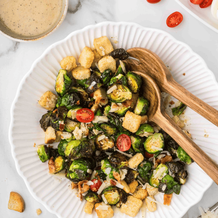 Seasons 52-inspired caramelized Brussels sprouts with crispy edges and a sweet glaze