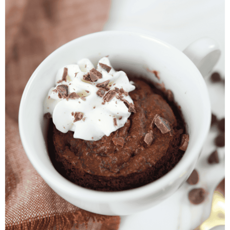 A delicious Air Fryer Chocolate Mug Cake, ready in minutes with rich chocolate flavor.