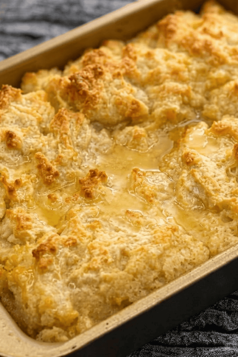 Fluffy butter swim biscuits pulled apart to show the soft, tender inside.