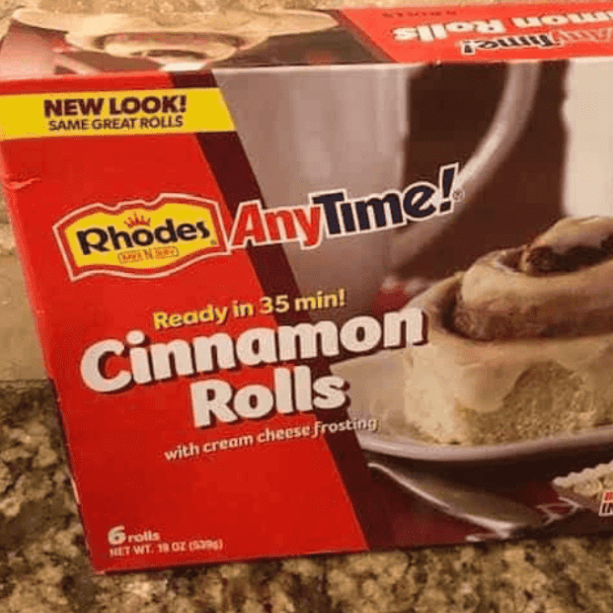 Ingredients needed for Air Fryer Frozen Cinnamon Rolls on kitchen counter.