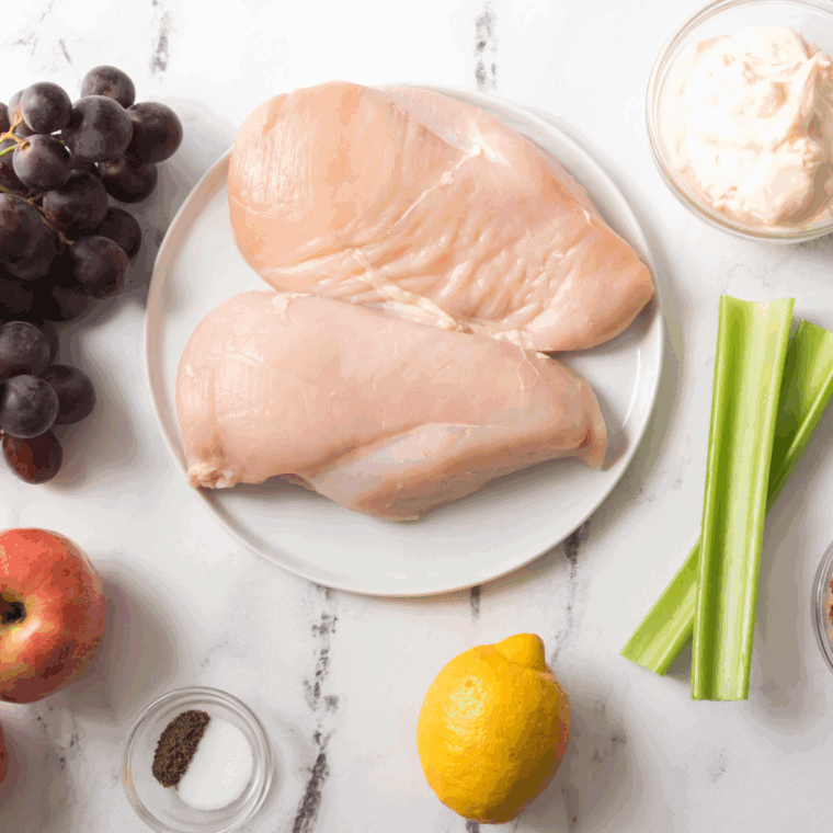 Ingredients needed for Copycat Chili’s Green Chili Chicken Enchiladas on kitchen table.