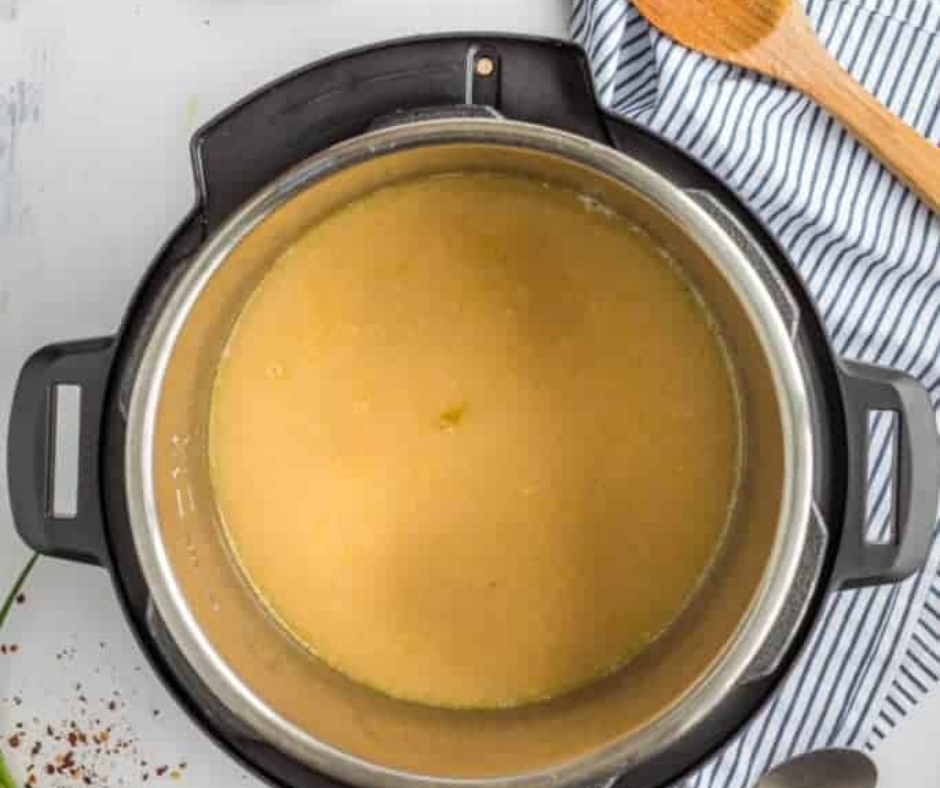 Step-by-step ingredients for Instant Pot Chinese Imperial Palace Egg Drop Soup, including broth, eggs, and seasonings."