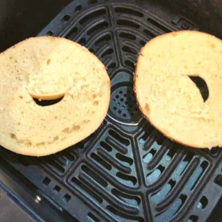 Toast the bagel in the air fryer basket.