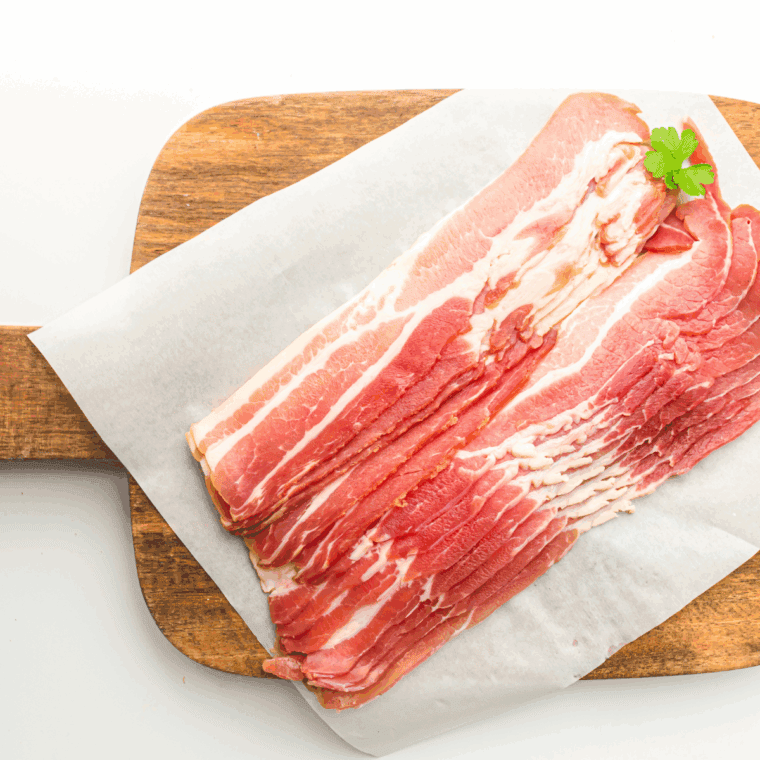 Ingredients needed for Air Fryer Oscar Mayer Bacon on kitchen table.