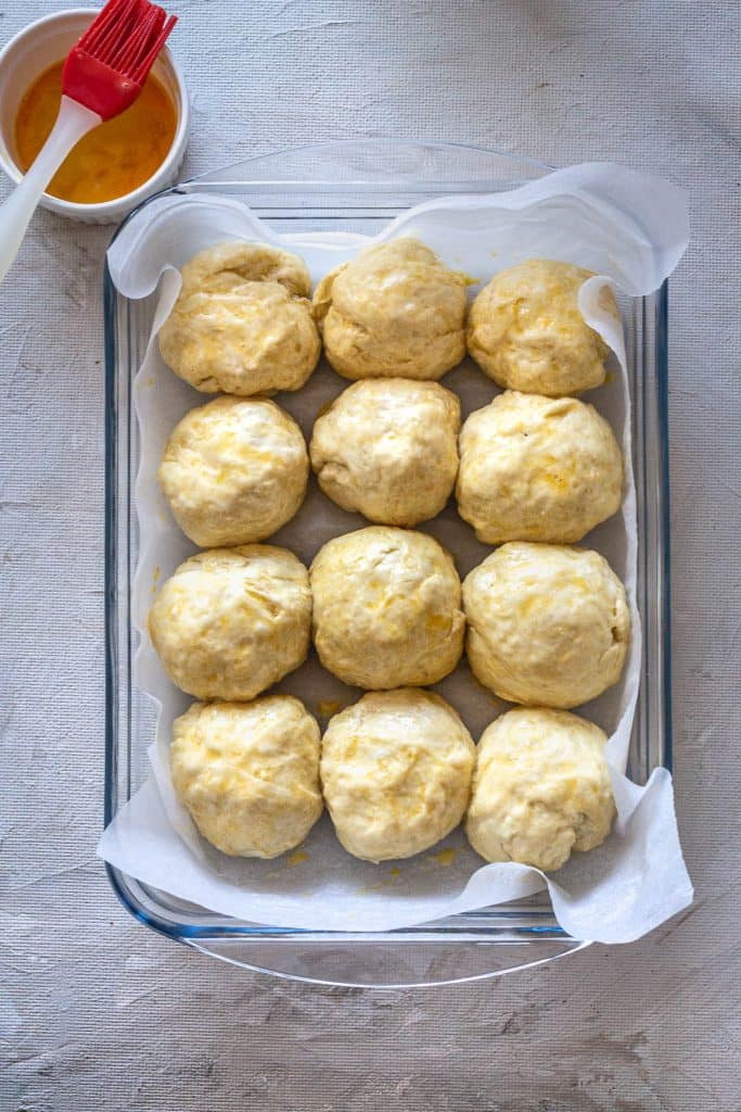 Brush the dough with egg wash for added color and to brown up.