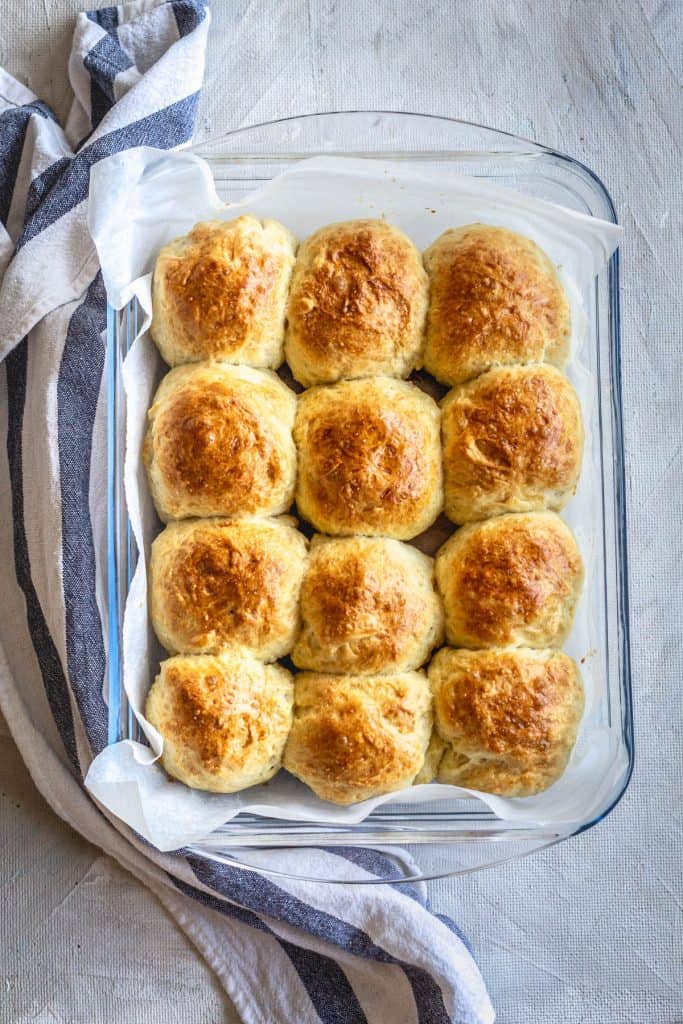 Cooked Easy Instant Pot Dinner Rolls on kitchen table.