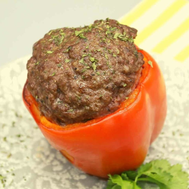 Air Fryer Meatloaf Stuffed Peppers filled with savory ground meat, herbs, and rice, cooked to perfection.