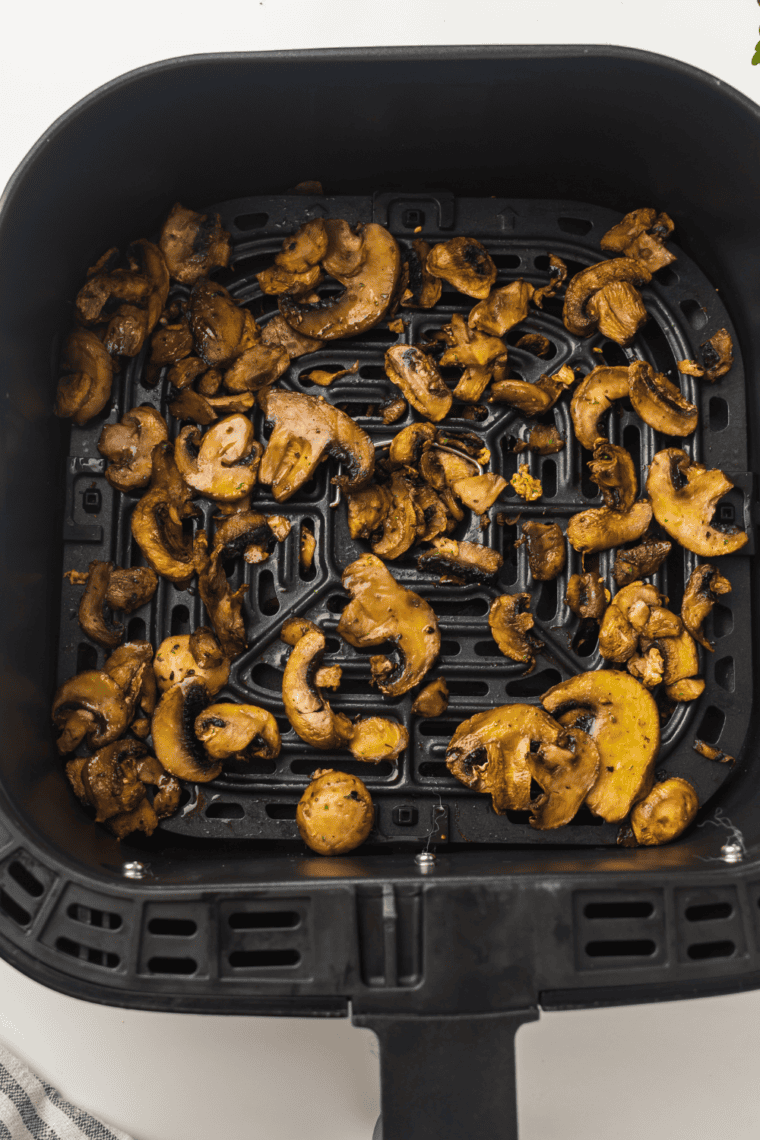 "Preheat air fryer to 375°F, cook mushrooms for 10-12 minutes."
