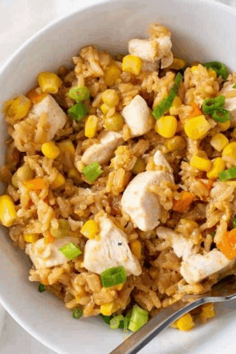 Healthy PF Chang’s Chicken Fried Rice served in a bowl