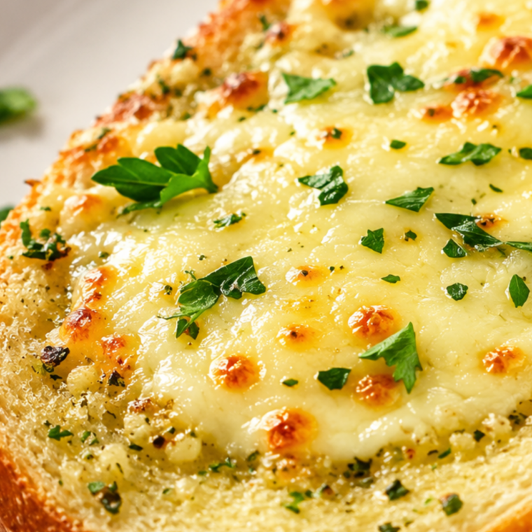 Air fryer cheesy garlic bread with a text overlay reading Air Fryer Cheesy Garlic Bread