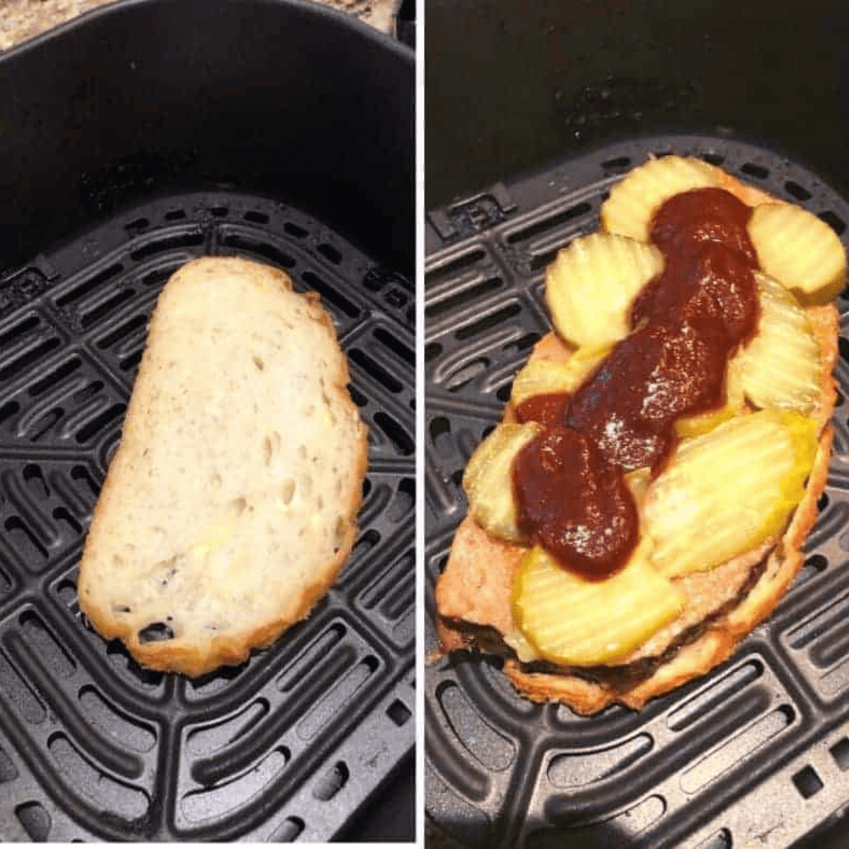 Building a meatloaf sandwich with warm meatloaf and melted cheese.
